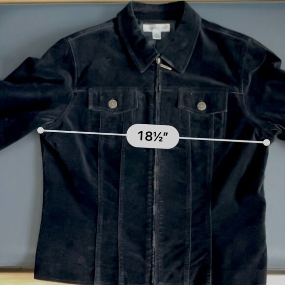Coldwater Creek Black Velvet Feel Cotton Spandex Full Zip Jacket Size PM - Picture 5 of 10
